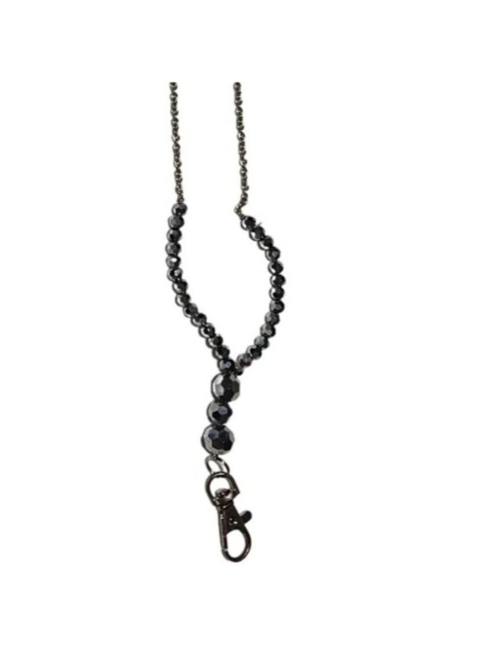 Art Deco Beaded Chunky Chain Necklace Faceted Black Silver Beads Fashion Jewelry